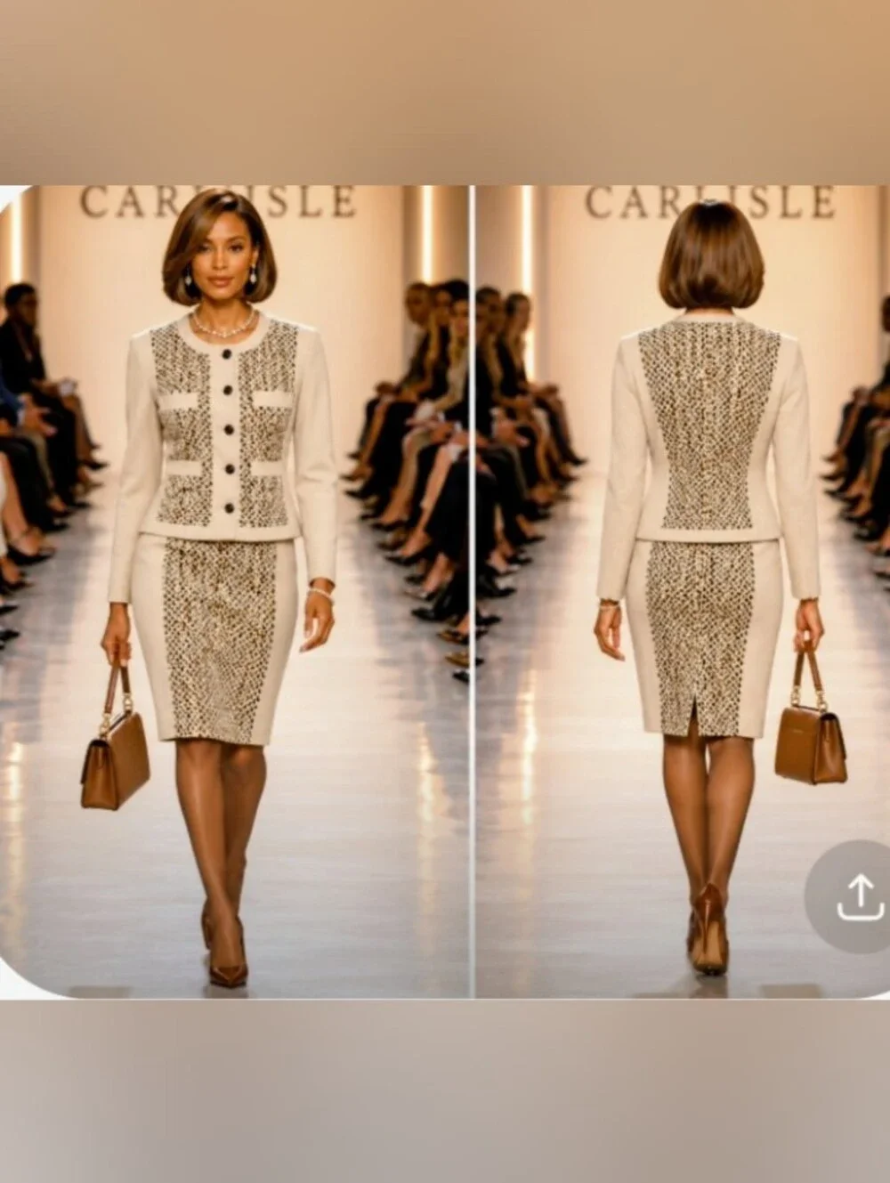 Carlisle 8 M Cream Tan Brown Boucle Wool Alpaca Mohair Nylon Skirt Suit Current
